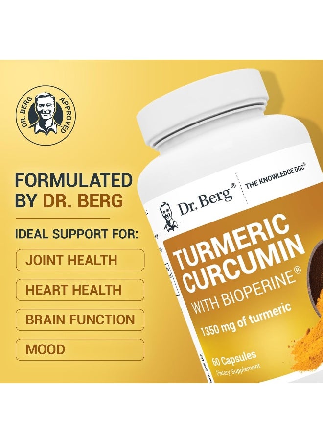 Dr. Berg Nutritionals - Dr. Berg Turmeric Curcumin with Bioperine - 1350 mg Turmeric Supplement with 95% Curcuminoids - 60 Capsules - Image 1