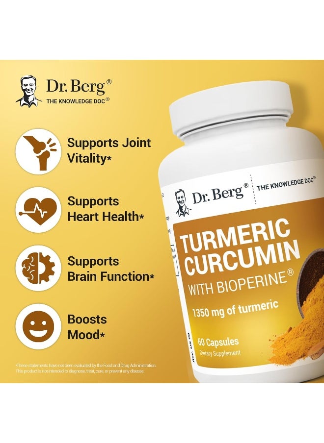 Dr. Berg Nutritionals - Dr. Berg Turmeric Curcumin with Bioperine - 1350 mg Turmeric Supplement with 95% Curcuminoids - 60 Capsules - Image 1