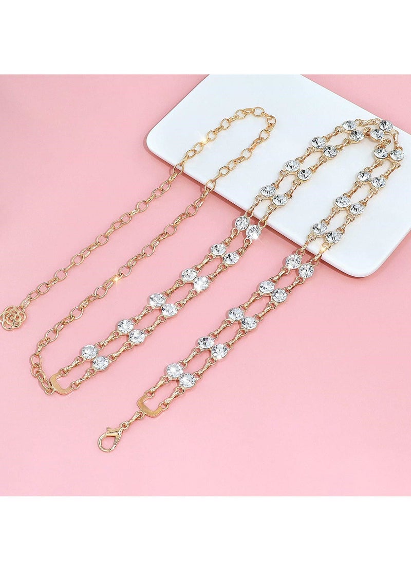 Y&D - Double Row Rhinestone Crystal Belt for Women, Sparkling Waistband Dresses, O Ring Chain Design, Glamorous Gift, S Size - Image 1