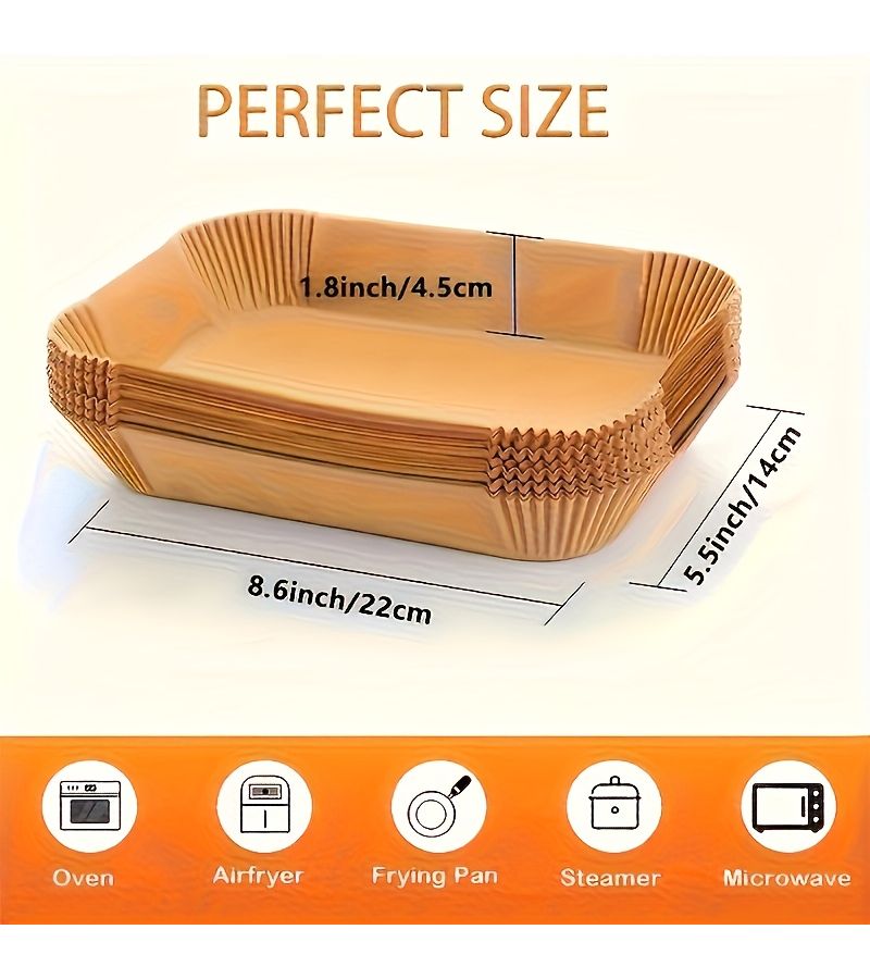 200pcs Rectangle Air Fryer Paper Liners Oil Proof Waterproof Disposable - Image 3