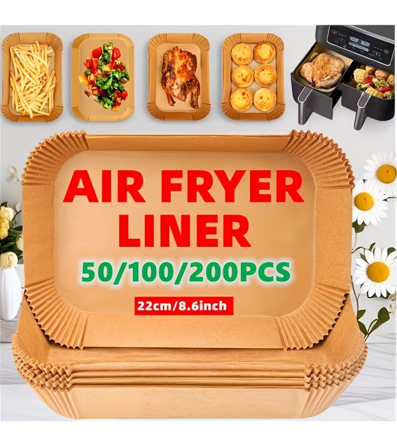 200pcs Rectangle Air Fryer Paper Liners Oil Proof Waterproof Disposable - Image 1