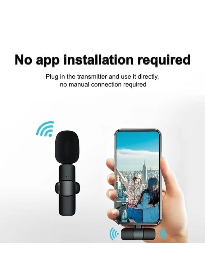 ميكروفون لاسلكي  من النوع C، متوافق مع نظام iOS، مزامنة تلقائية، مثالي لتسجيل الفيديو، مدونات الفيديو، خاصية تقليل الضوضاء، بتردد 2.4 جيجاهرتز مع وظيفة كتم الصوت. - Image 4