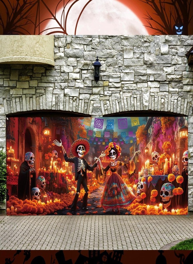 Mindsoft 7 x 16 ft Halloween Day of The Dead Backdrop Garage Door Banner Dia De Los Muertos Decorations Mexican Fiesta Sugar Skull Door Banner for Photography Background Holiday Party Decorations - Image 5