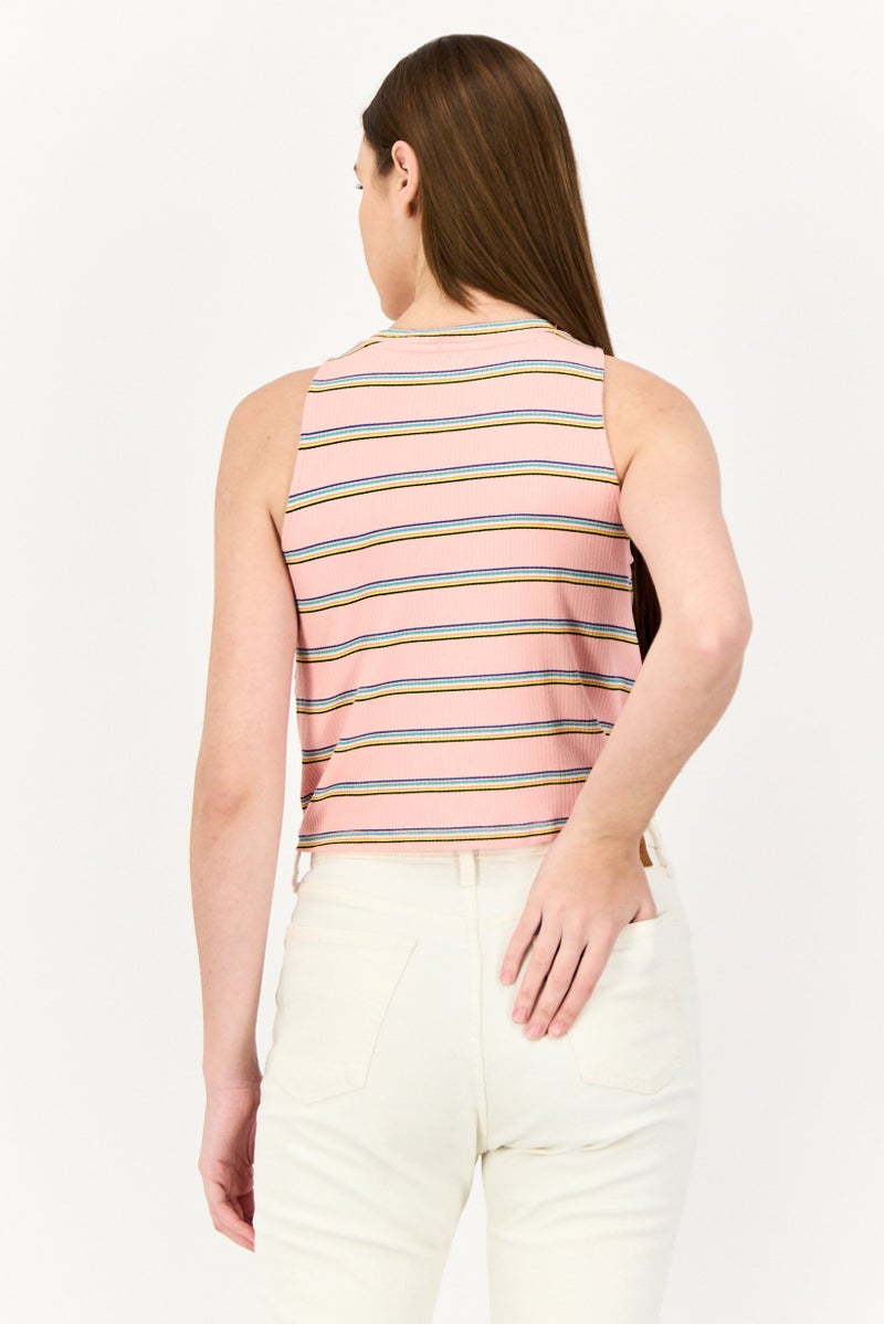 ONLY Women Crew Neck Sleeveless Stripe Print Tank Top, Multicolor  - Image 2