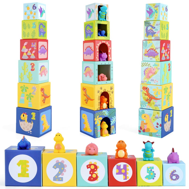 KMTJT Toddlers and Babies Dinosaur Sorting and Stacking Toys Blocks for 1-3 Kids Preschool Learning, Numbers Nesting Boxes Montessori Toys Gifts for 1 2 3 Year Old Baby Boys Girls - Image 2