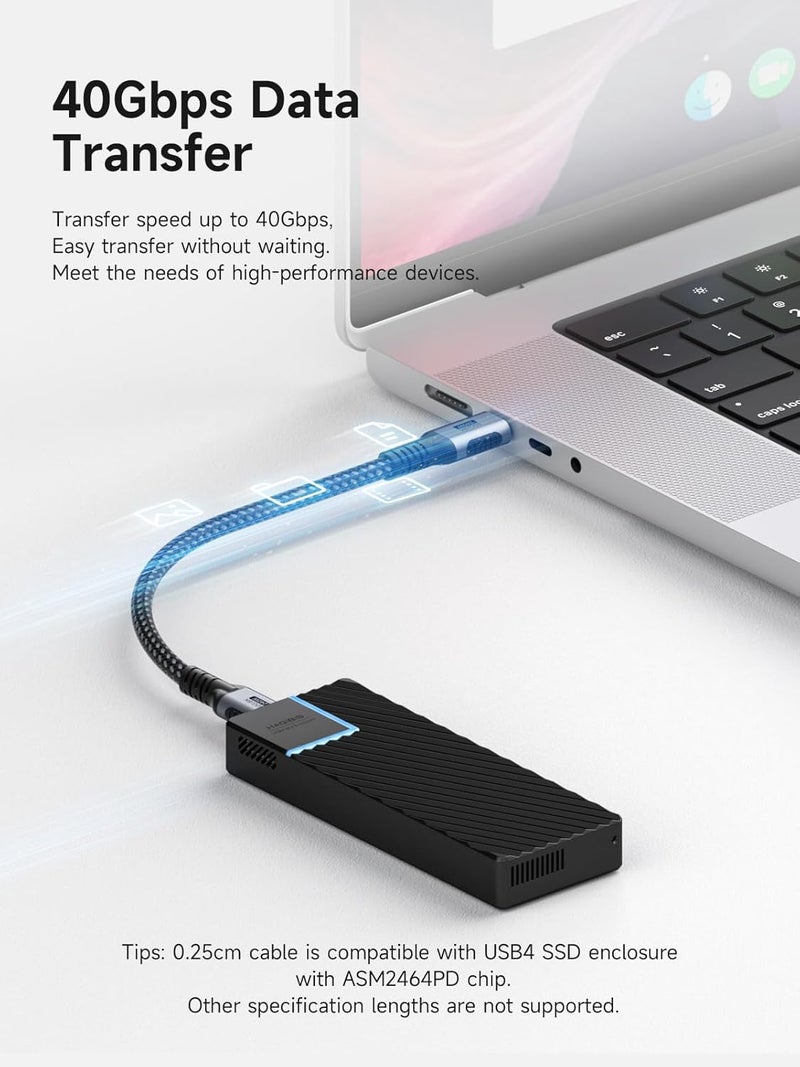 هاجيبس كابل USB 4، كابل USB C ملفوف بالجرافين بقدرة شحن سريعة 240 واط، يدعم نقل البيانات بسرعة 8K@60Hz و40Gbps، ويدعم تقنيات Thunderbolt 4/3، مناسب لأجهزة iPhone 15/15 Pro Max، iPad، وMacBook Pro Air (طول الكابل: 0.25 متر) - Image 4