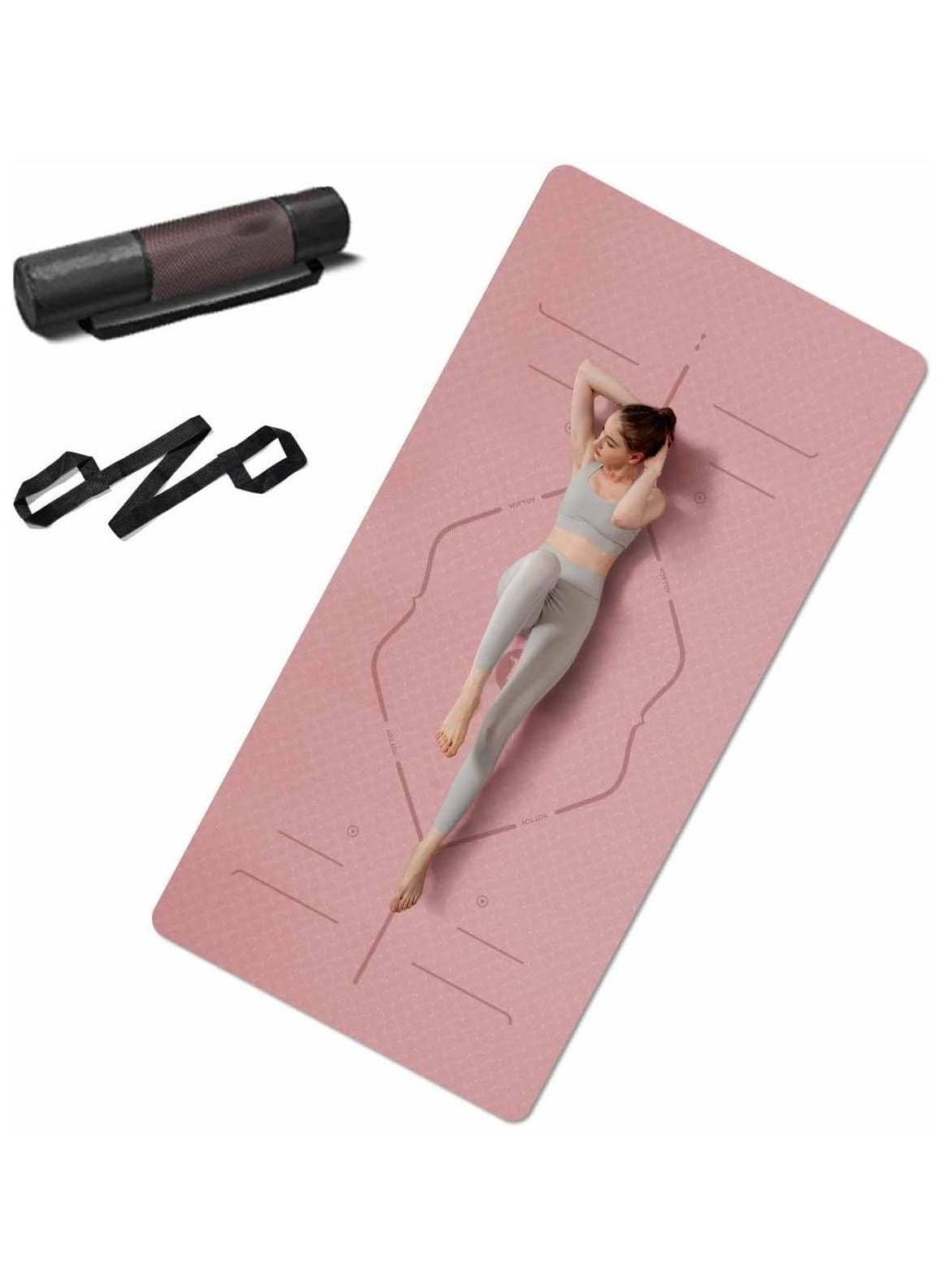Thick Yoga Mat for Home Workout,183x61x0.6cm Non-Slip Exercise Fitness Yoga Mats,Eco-Friendly TPE Exercise Mats for Home Workout with strap & Carrying Bag