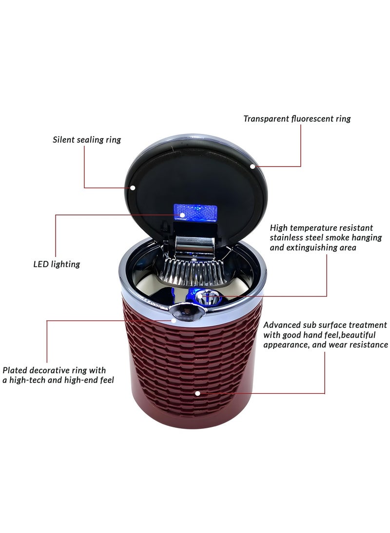 3XR Car Ashtray with LED Light and High-Temperature Resistant Stainless Steel Design Brown - Image 3