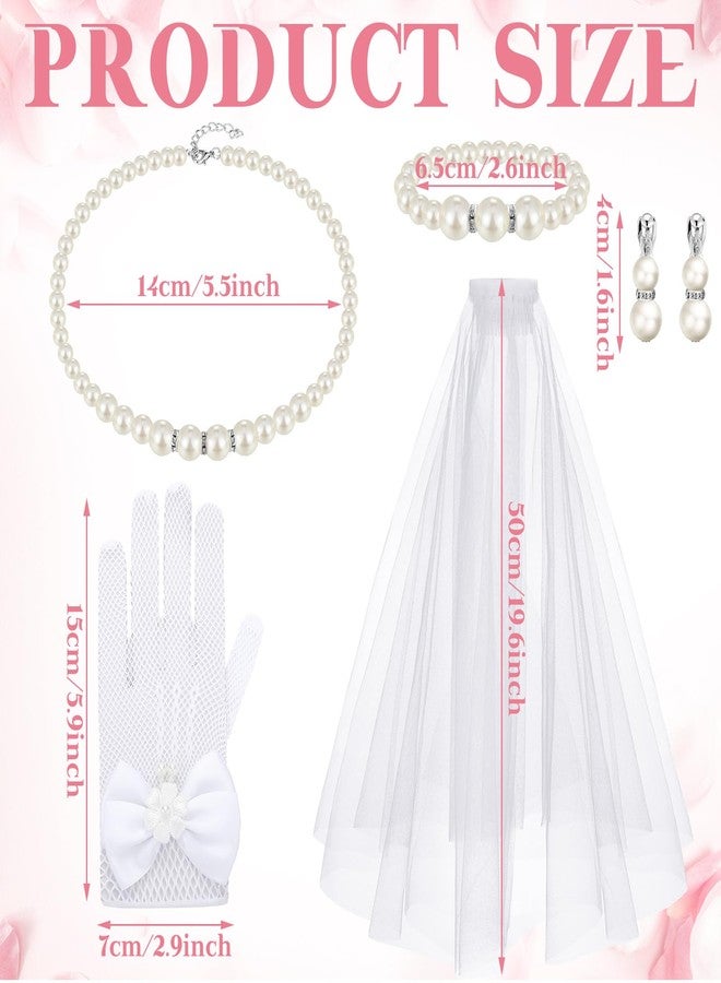Bencailor 5pcs Halloween Costume Accessories Set for Girls Lace Gloves with Hair Comb Pearl Necklace Bracelet Earrings(Milk White Pearl,Classic) - Image 3