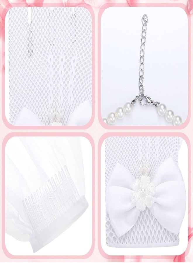 Bencailor 5pcs Halloween Costume Accessories Set for Girls Lace Gloves with Hair Comb Pearl Necklace Bracelet Earrings(Milk White Pearl,Classic) - Image 5