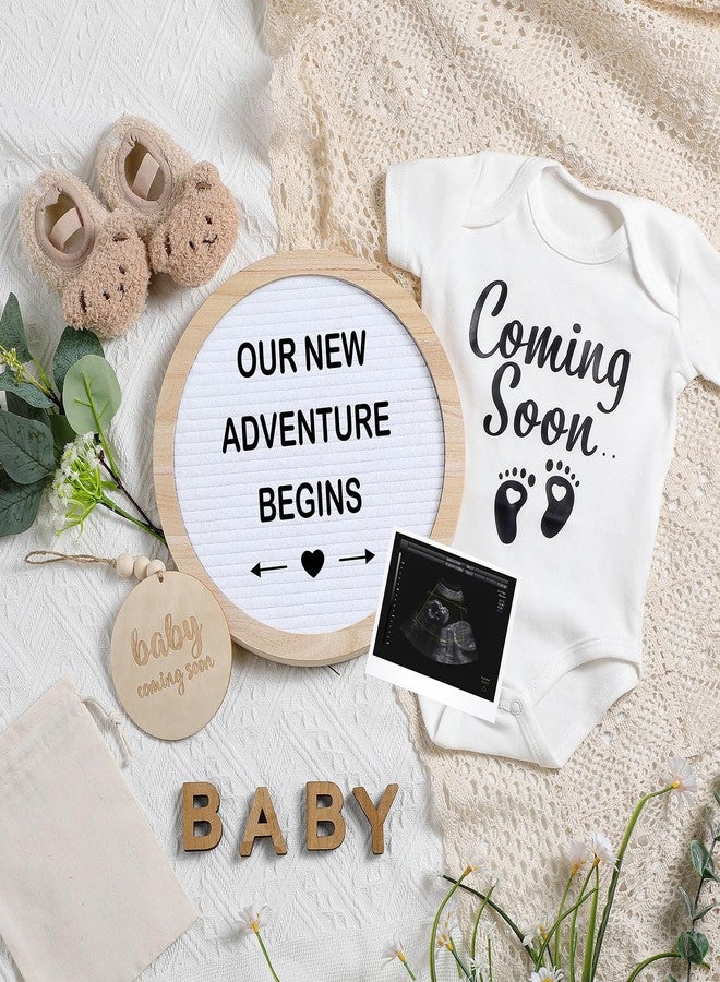 كانلير مجموعة إعلان الحمل من كانليير، 8 قطع، تتضمن أفكارًا لإعلان الحمل، تتضمن حروفًا من اللباد، طقم لوحة مستديرة، بدلة أطفال، أحذية، كتل خشبية، لافتات خشبية لإعلان قدوم الطفل قريبًا (أبيض) - Image 1