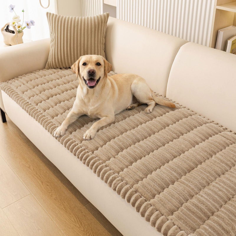 Smiry Couch Cover for Dogs Washable, Non Slip Fuzzy Pet Couch Covers for 3 Cushion Sofa Pet Friendly, Thick Soft Sofa Slipcovers Cushion Protector (Khaki, 27.6" x 47") - Image 1