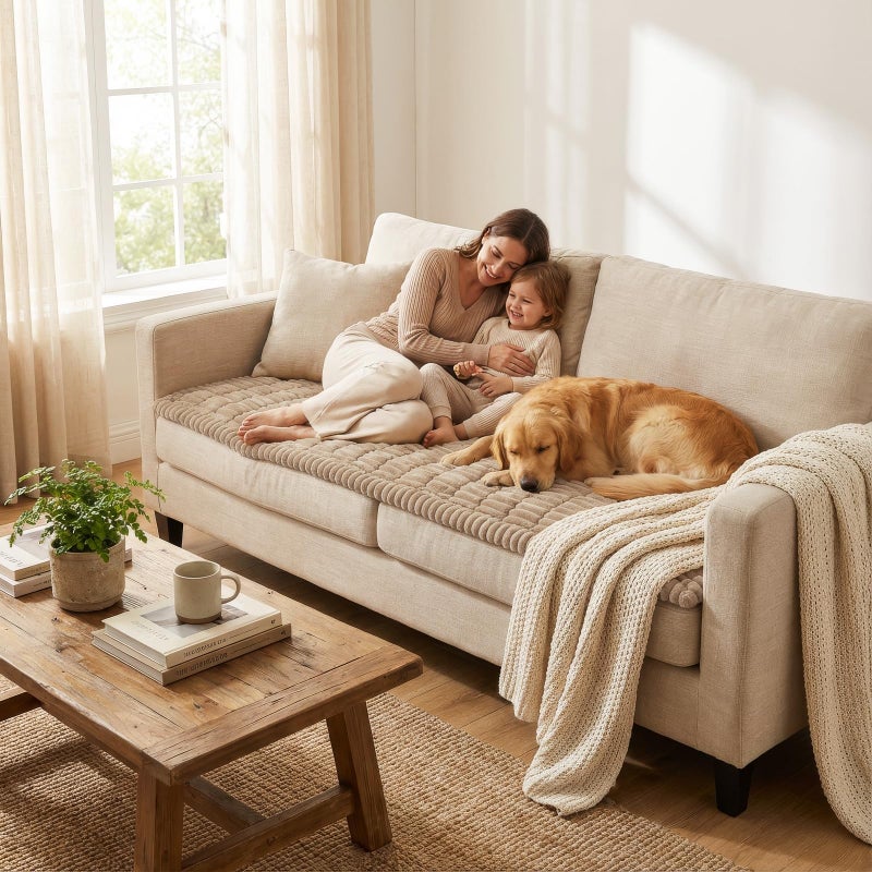 Smiry Couch Cover for Dogs Washable, Non Slip Fuzzy Pet Couch Covers for 3 Cushion Sofa Pet Friendly, Thick Soft Sofa Slipcovers Cushion Protector (Khaki, 27.6" x 47") - Image 5