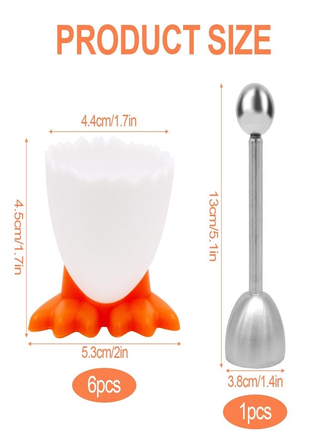 JLNGTHONG 6 Pcs Egg Cups, Egg Stand Holder Kitchen Egg Cup with Egg Opener, Cartoon Egg Holders for Breakfast Brunch Soft Boiled Egg (White) - Image 2