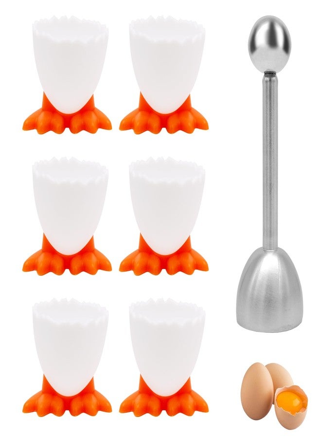JLNGTHONG 6 Pcs Egg Cups, Egg Stand Holder Kitchen Egg Cup with Egg Opener, Cartoon Egg Holders for Breakfast Brunch Soft Boiled Egg (White) - Image 1