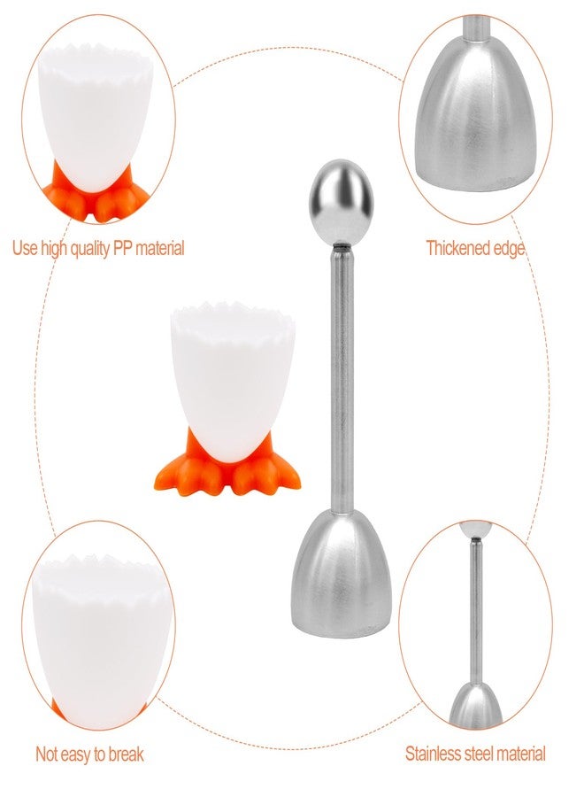 JLNGTHONG 6 Pcs Egg Cups, Egg Stand Holder Kitchen Egg Cup with Egg Opener, Cartoon Egg Holders for Breakfast Brunch Soft Boiled Egg (White) - Image 3