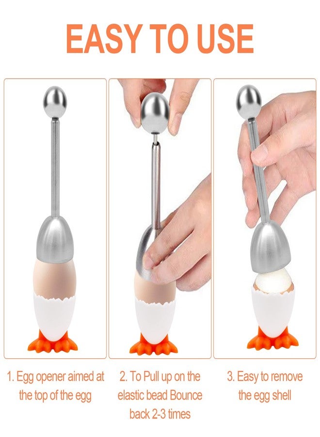 JLNGTHONG 6 Pcs Egg Cups, Egg Stand Holder Kitchen Egg Cup with Egg Opener, Cartoon Egg Holders for Breakfast Brunch Soft Boiled Egg (White) - Image 4