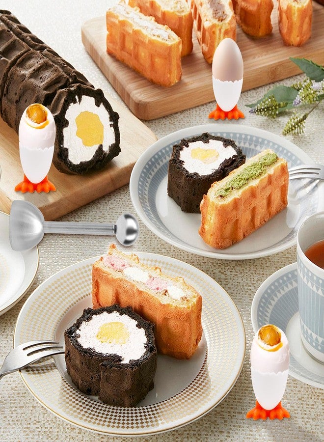 JLNGTHONG 6 Pcs Egg Cups, Egg Stand Holder Kitchen Egg Cup with Egg Opener, Cartoon Egg Holders for Breakfast Brunch Soft Boiled Egg (White) - Image 5