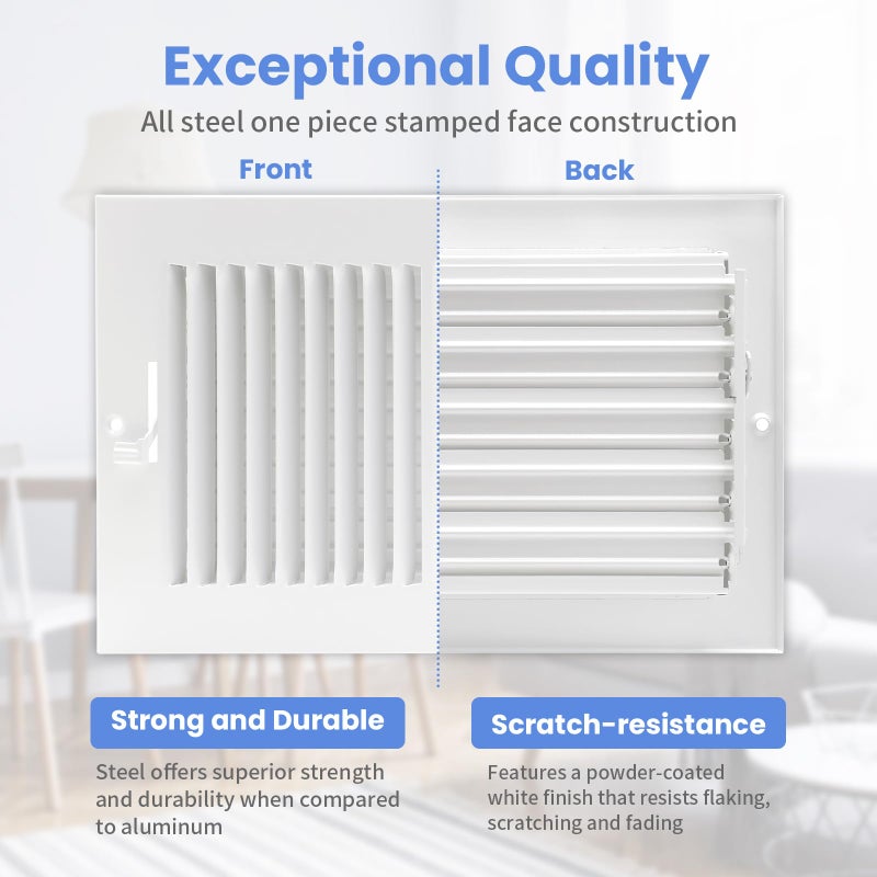 Howeall 10 x 6 Inch [Duct Opening] Air Vent Covers for Wall or Ceiling - High Airflow 2 Way Steel Ventilation - Adjustable Wall/Ceiling Register, 11-3/4 Inch x 7-3/4 Inch [Overall Dimensions] - Image 3