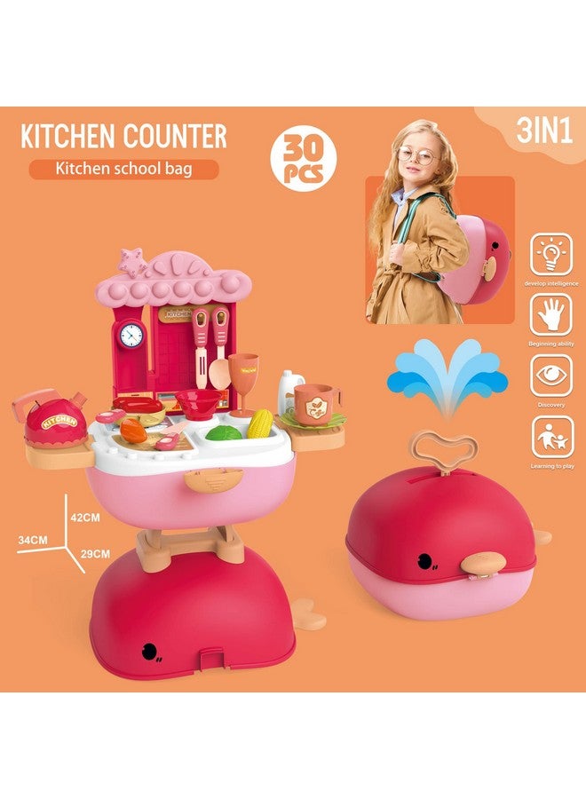 Webby 3 IN1 Kitchen Set Role Play for Girls |Foldable Backpack | School Bag | Pretend Play Toy for Kids (30 Pcs) - Image 5