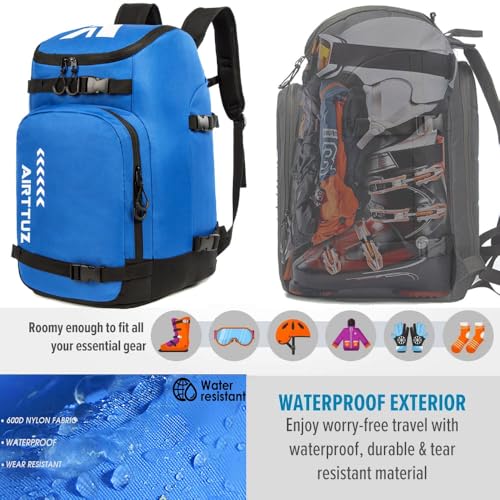 AIRTTUZ Ski Boot Bag - Ski and Snowboard Boots Backpack，Excellent for Travel with Waterproof Exterior & Bottom - for Men, Women and Youth. (BLUE) - Image 3