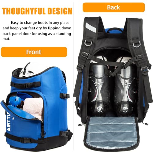 AIRTTUZ Ski Boot Bag - Ski and Snowboard Boots Backpack，Excellent for Travel with Waterproof Exterior & Bottom - for Men, Women and Youth. (BLUE) - Image 4