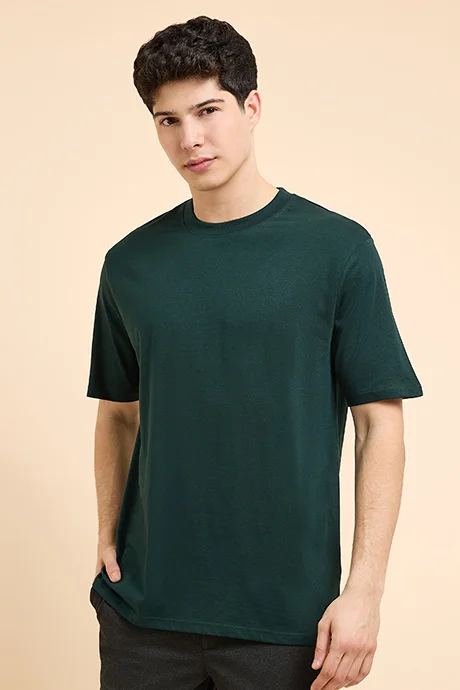 أر أند بي Solid T-Shirt with Crew Neck and Short Sleeves