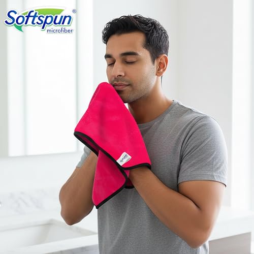 SOFTSPUN Microfiber Face & Hand Towel 2 Pc Pink! Ultra Absorbent Super Soft & Lightweight Quick Drying for Men & Women Daily Use Unisex. - Image 2