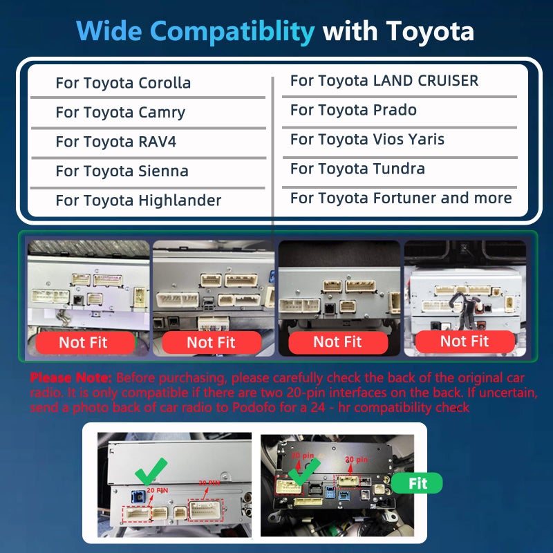 Podofo for Toyora Car Radio JBL Wiring Harness 16 Pin Adapter Compatible with Toyota Camry Corolla RAV4 Highlander Land Cruiser Prado Vios Yaris Sienna, Canbus, Steering Wheel Control - Image 2