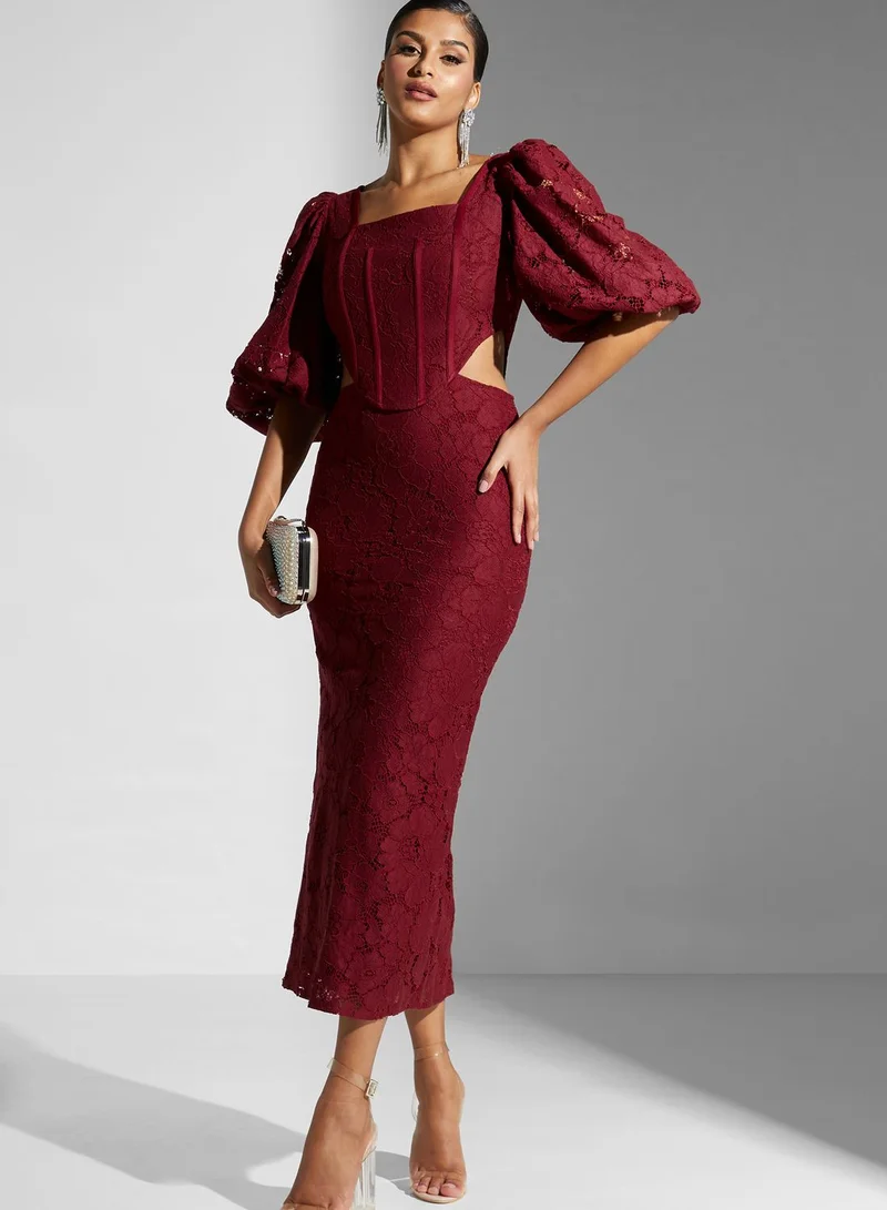 Threadz by Ajooni Balloon Sleeve Lace Detail Dress