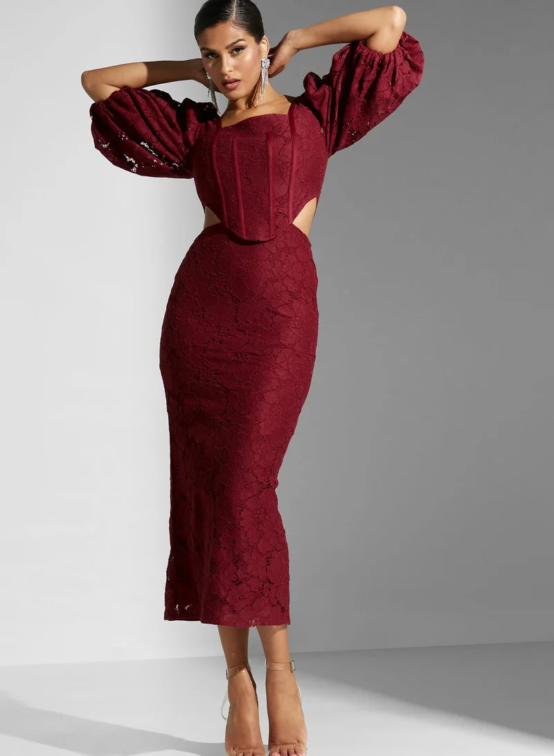 Threadz by Ajooni Balloon Sleeve Lace Detail Dress