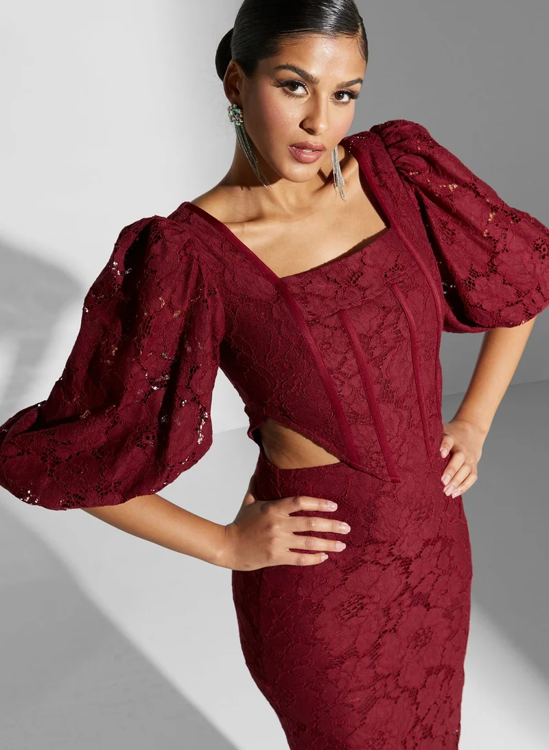 Threadz by Ajooni Balloon Sleeve Lace Detail Dress