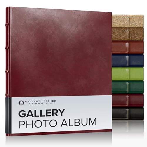 Gallery Leather Photo Album 4x6 Pictures with Slip-In Pockets & Writing Space – Holds up to 120 Photos, Ring Bound, Made in USA – Acadia Burgundy - 11.75" x 10.5" - Image 1