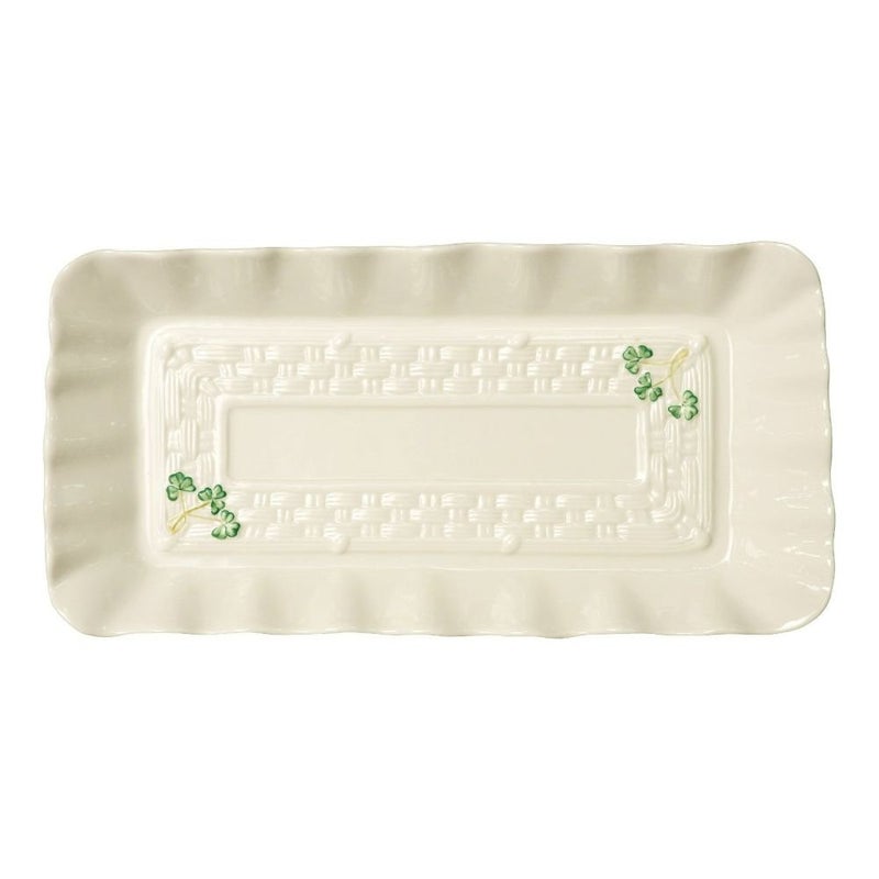 Belleek Shamrock Tray  Fine Parian China White Serving Platter  Handcrafted Appetizer Serving Tray  125 x 63 Inches