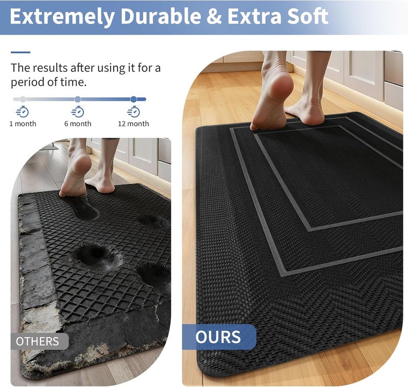 UKISS 9/10"" Extra Thick Cushioned Anti Fatigue Kitchen Mat, Waterproof High Density Foam Standing Desk Mat, Non-Slip Ergonomic Comfort Mat for Kitchen, Office,Workstation (Black, 20" X 32") - Image 3