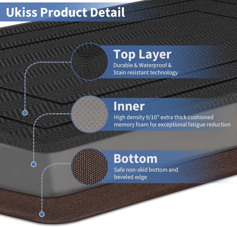 UKISS 9/10"" Extra Thick Cushioned Anti Fatigue Kitchen Mat, Waterproof High Density Foam Standing Desk Mat, Non-Slip Ergonomic Comfort Mat for Kitchen, Office,Workstation (Black, 20" X 32") - Image 5