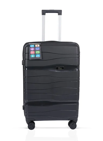 MNUK Viajero Check-in Luggage- 24 Inch | PP Material Hard-side Smooth and comfortable Luggage Trolley with TSA Lock | Double 360° 4 Wheeler| Medium- Black