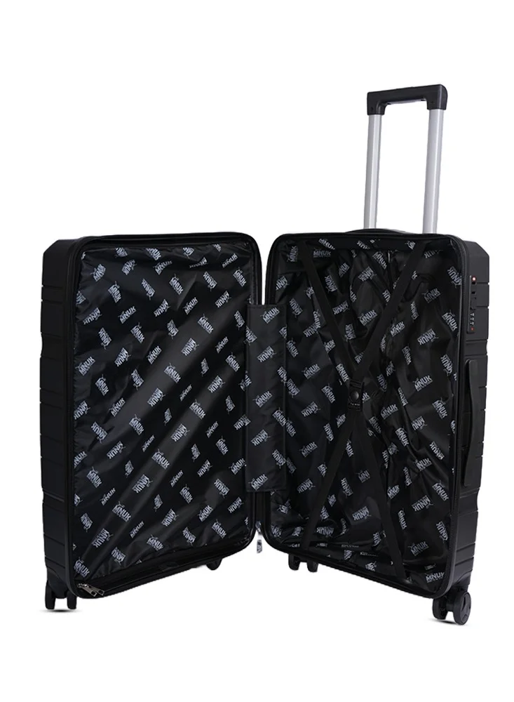 MNUK Viajero Check-in Luggage- 24 Inch | PP Material Hard-side Smooth and comfortable Luggage Trolley with TSA Lock | Double 360° 4 Wheeler| Medium- Black