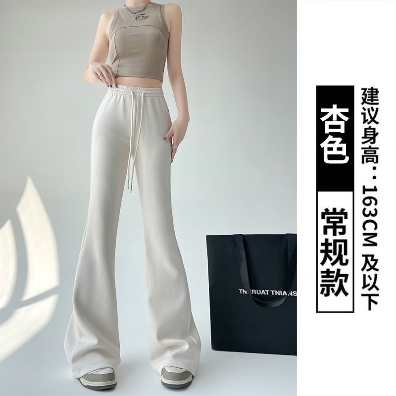 White And Gray Micro-Flared Pants For Children Slimming Sagging Pants Casual High Waist Horseshoe Pants Fleece-Lined Sports Pants - Image 1