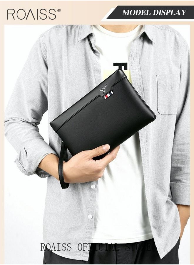 roaiss Super Slim Anti-Theft Clutch Bag Textured Leather Minimalist Large Wallet with Wristband Zipper Checkbook Card Case Gift for Men  - Image 2