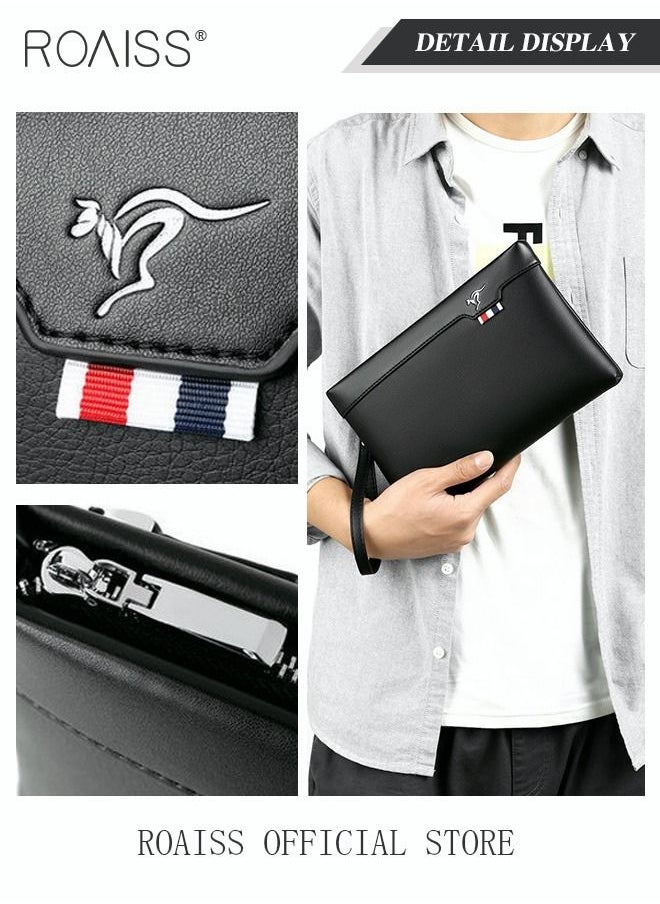 roaiss Super Slim Anti-Theft Clutch Bag Textured Leather Minimalist Large Wallet with Wristband Zipper Checkbook Card Case Gift for Men  - Image 3