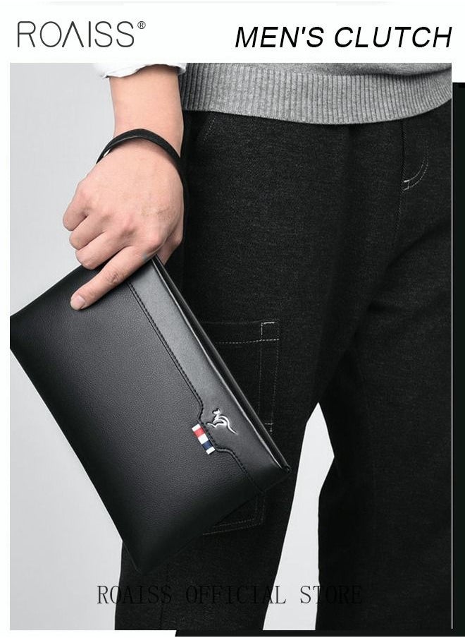 roaiss Super Slim Anti-Theft Clutch Bag Textured Leather Minimalist Large Wallet with Wristband Zipper Checkbook Card Case Gift for Men  - Image 4