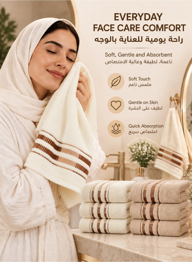 شاربدو Sharpdo طقم مناشف للوجه من القطن الناعم 6 قطع للبالغين – ناعمة للغاية وعالية الامتصاص، مناشف وجه من القطن الممشط مقاس 35×75 سم للاستخدام اليومي، ألوان محايدة متنوعة - Image 3