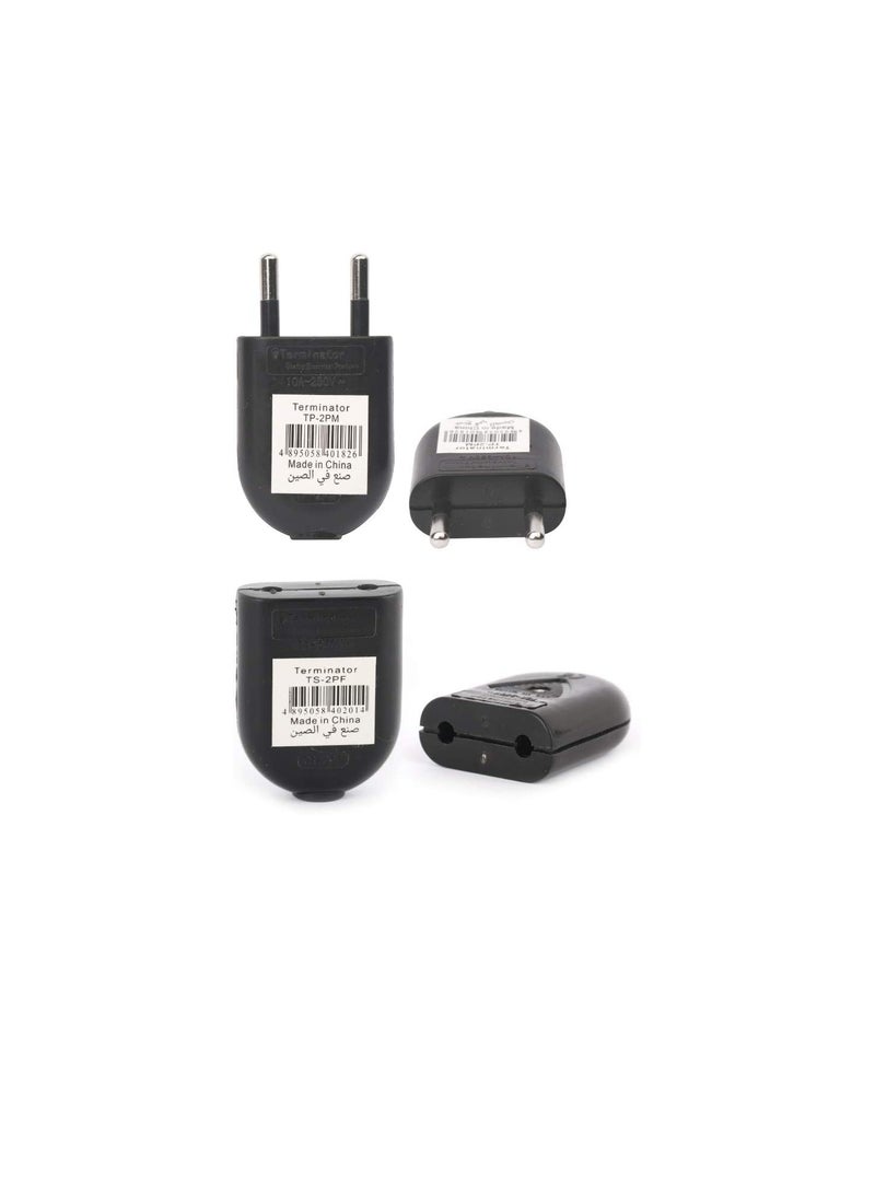 Terminator Terminator EU Round Two Pin Plug Pair of Male Plug Female Plug Pack of 2 TP-2PM+TS-2PF BLACK  - Image 1