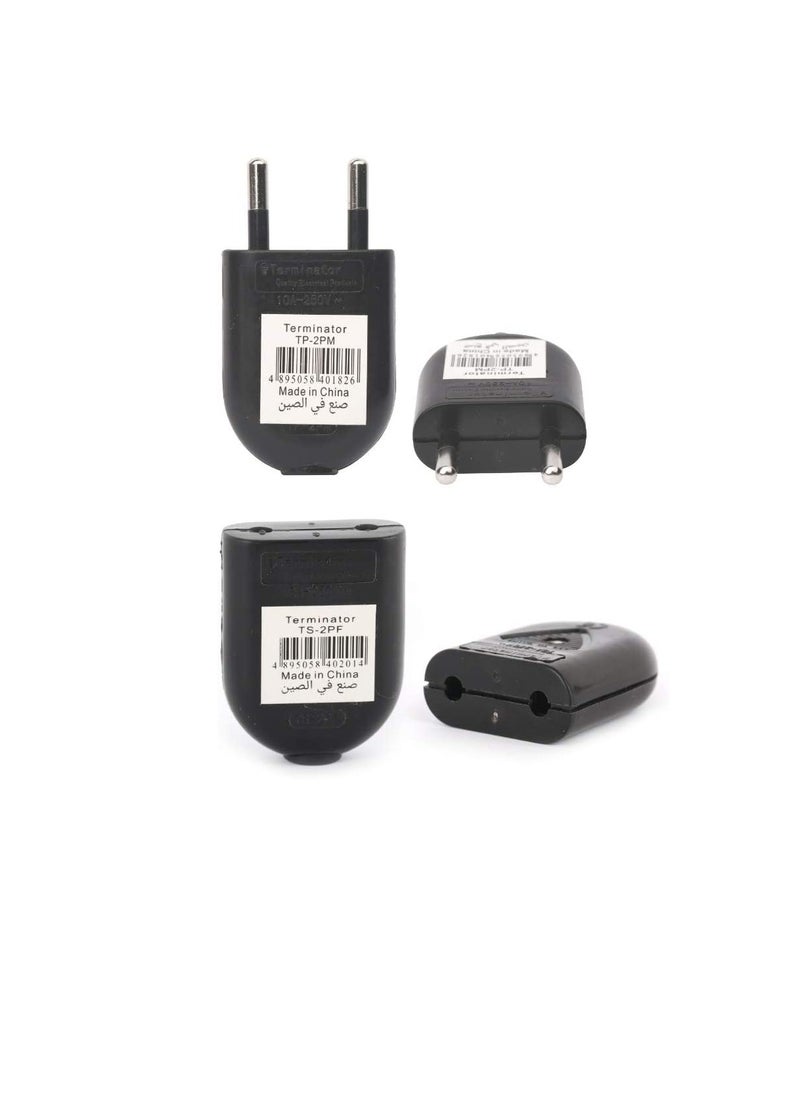 Terminator Terminator EU Round Two Pin Plug Pair of Male Plug Female Plug Pack of 2 TP-2PM+TS-2PF BLACK  - Image 2