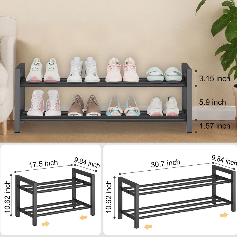 Detsuk 2-Tier Expandable Shoe Rack (17.5"-30.7") â€“ Adjustable Heavy-Duty Metal Shoe Organizer Shelf for Closet, Entryway, Mudroom & Garage â€“ Durable Freestanding Storage, Black - Image 3