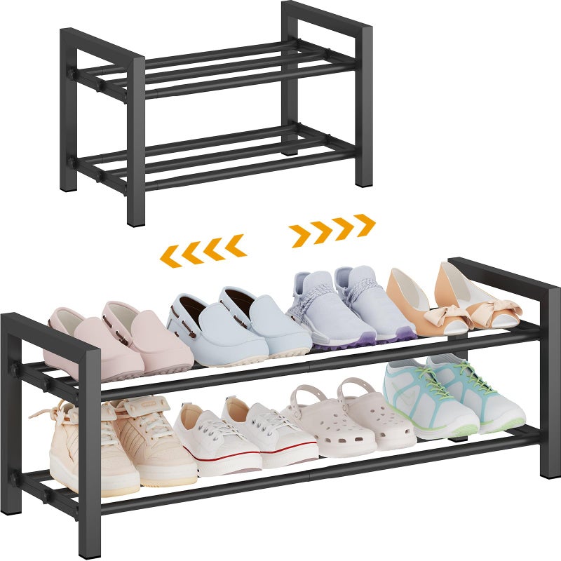Detsuk 2-Tier Expandable Shoe Rack (17.5"-30.7") â€“ Adjustable Heavy-Duty Metal Shoe Organizer Shelf for Closet, Entryway, Mudroom & Garage â€“ Durable Freestanding Storage, Black - Image 1