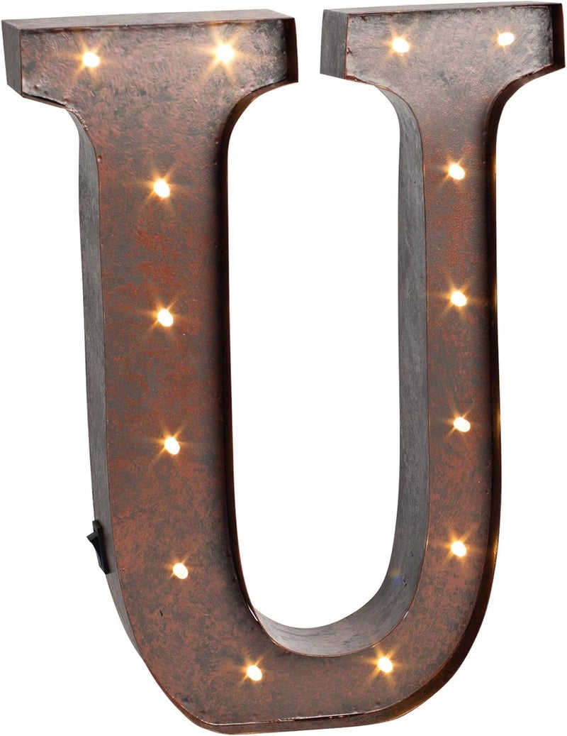 Gerson The Gerson Company U LED Lighted Metal Letter with Rustic Brown Finish and Timer Function
