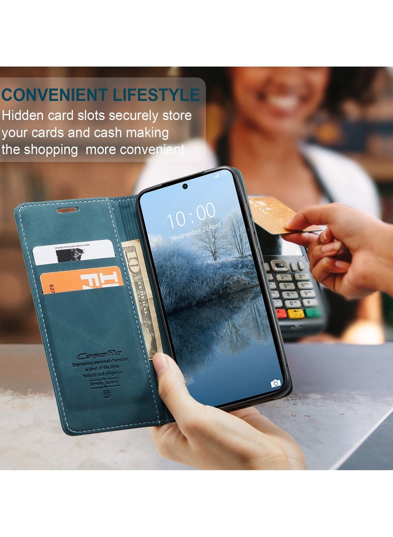 CaseMe Phone Case Luxury PU Leather Design 013 Flip Cover Card Slot Holder Cover For Poco X6 Pro / K70E  (Green) - Image 3