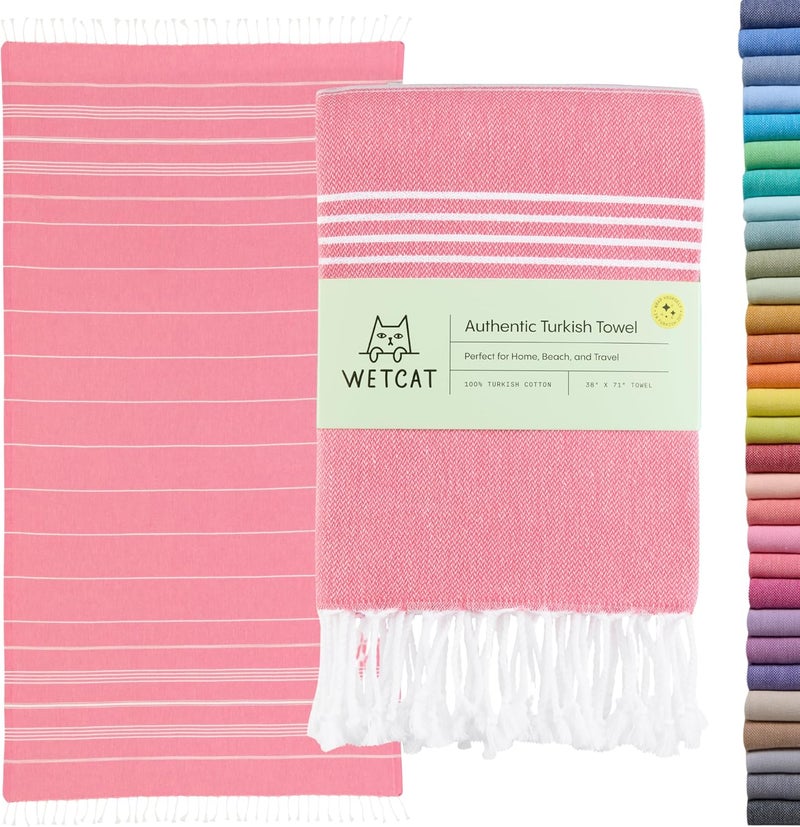 ويت كات منشفة شاطئ تركية WETCAT كبيرة الحجم (38"×71") 100% قطن تركي، مصنوعة في تركيا - خالية من الرمال، كبيرة جدًا، فائقة النعومة، سريعة الجفاف، مدمجة وخفيفة للسفر - وردي - Image 1